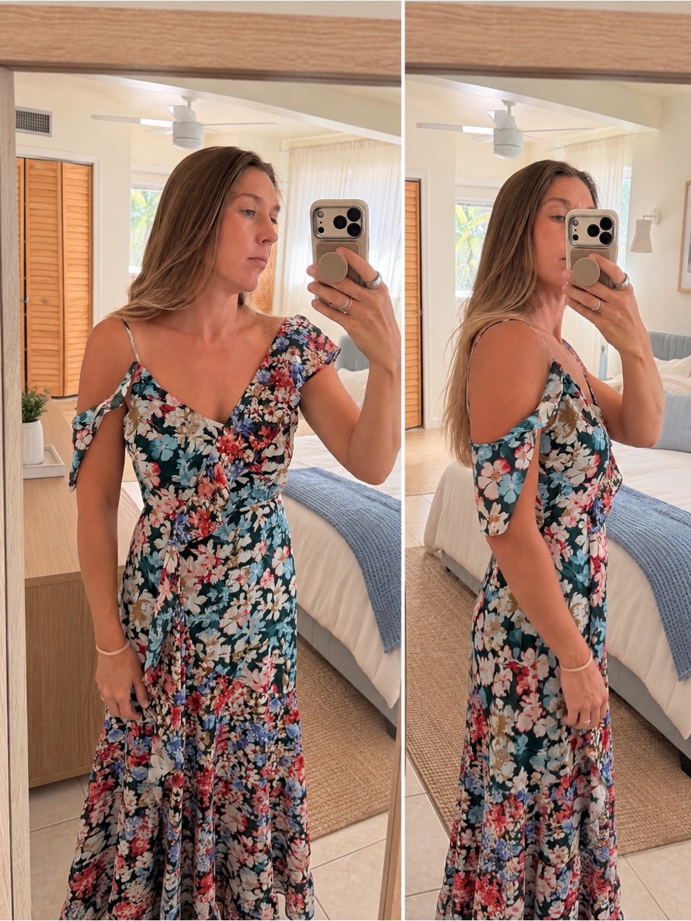 Lulu's Teal Floral Asymmetrical Maxi Dress